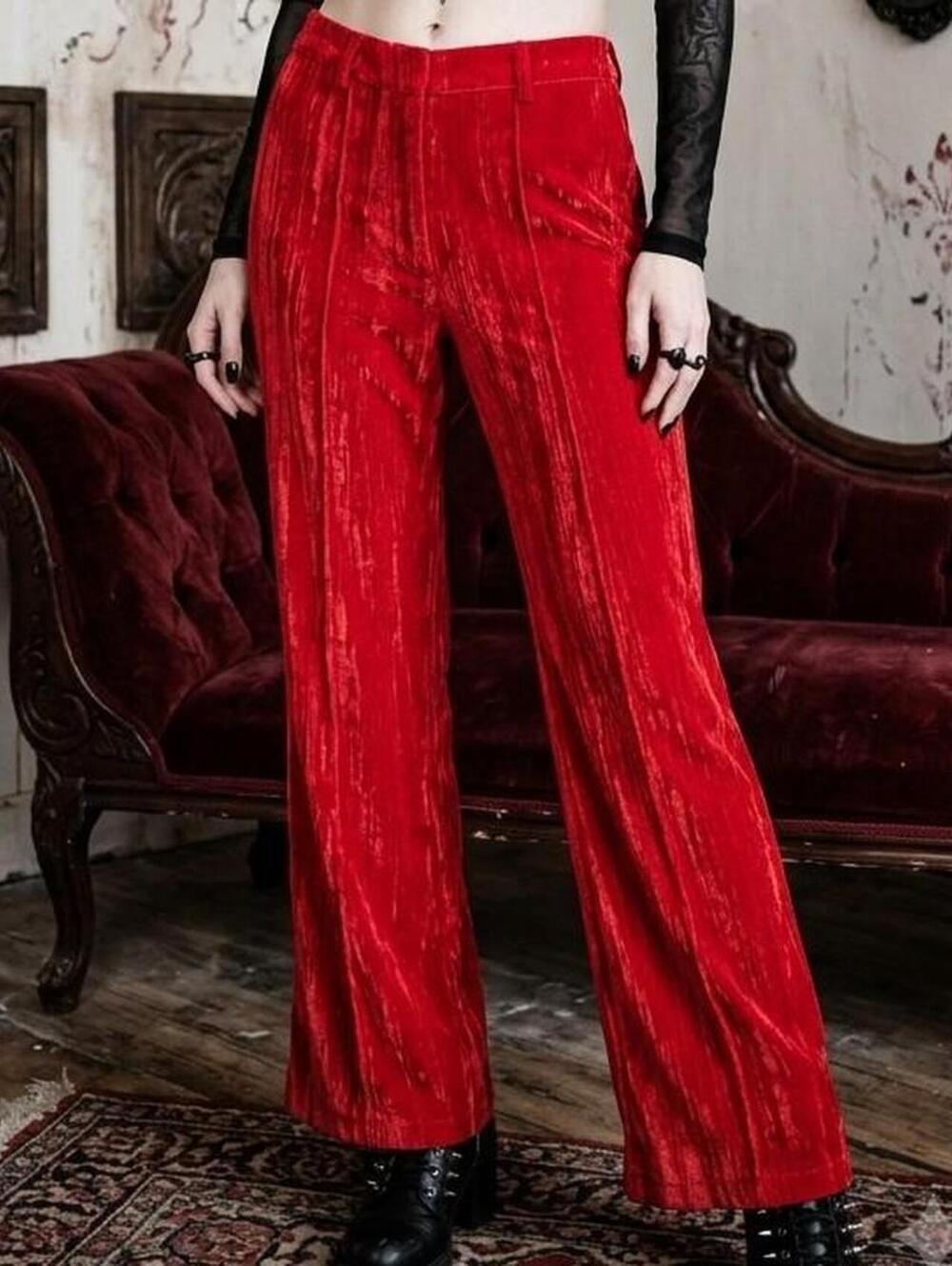 Primark Red Velvet High Waist Wide Leg Goth Trousers